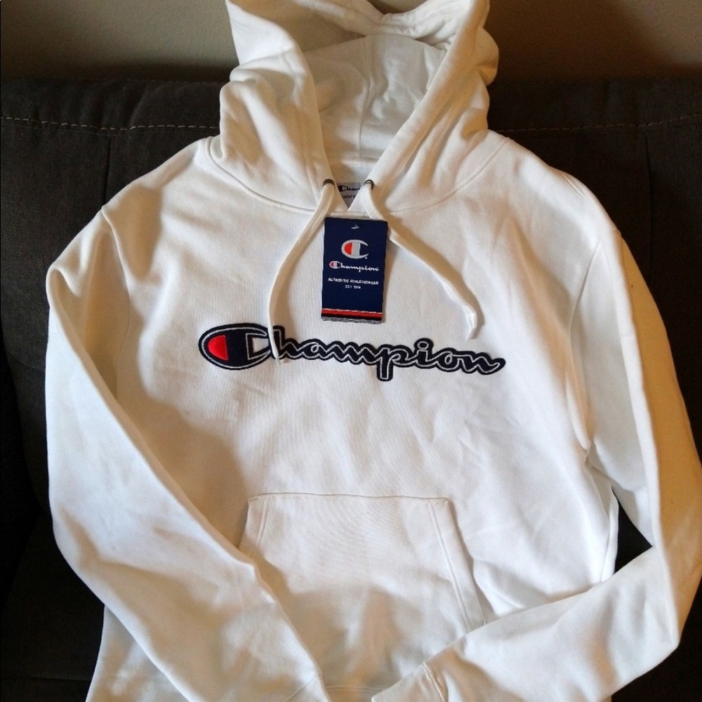 Mens Champion Hoodie White Embroidered Large NWT!